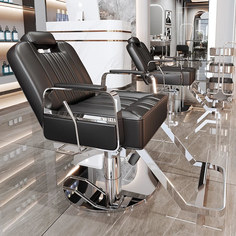 Silla de salón reclinable, taburete de peluquería ajustable, silla de barbero giratoria, asiento de acero inoxidable para corte de pelo, tinte y permanente. 