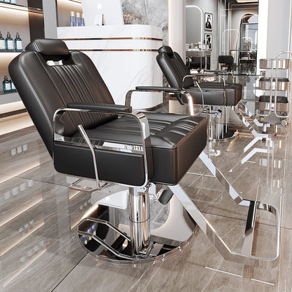 Silla de salón reclinable, taburete de peluquería ajustable, silla de barbero giratoria, asiento de acero inoxidable para corte de pelo, tinte y permanente. 