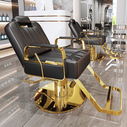 Silla de salón reclinable, taburete de peluquería ajustable, silla de barbero giratoria, asiento de acero inoxidable para corte de pelo, tinte y permanente. 