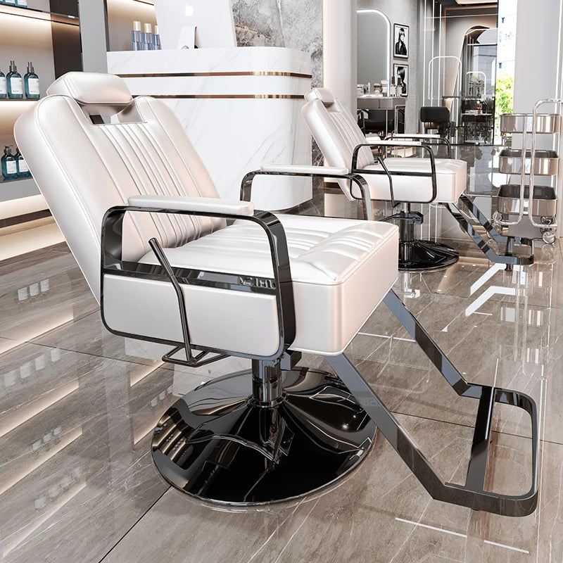 Silla de salón reclinable, taburete de peluquería ajustable, silla de barbero giratoria, asiento de acero inoxidable para corte de pelo, tinte y permanente. 