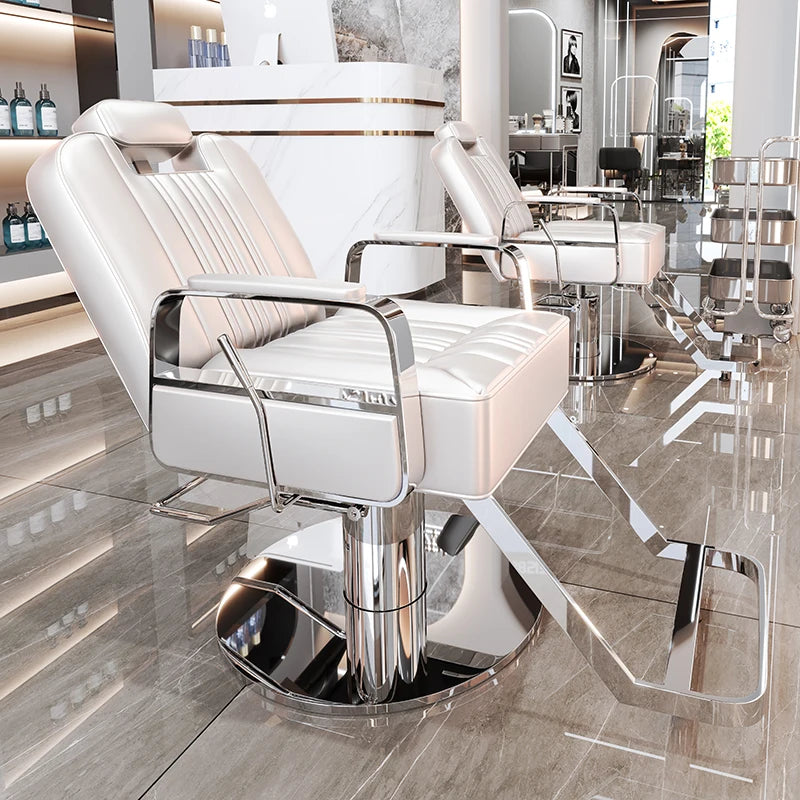 Silla de salón reclinable, taburete de peluquería ajustable, silla de barbero giratoria, asiento de acero inoxidable para corte de pelo, tinte y permanente. 