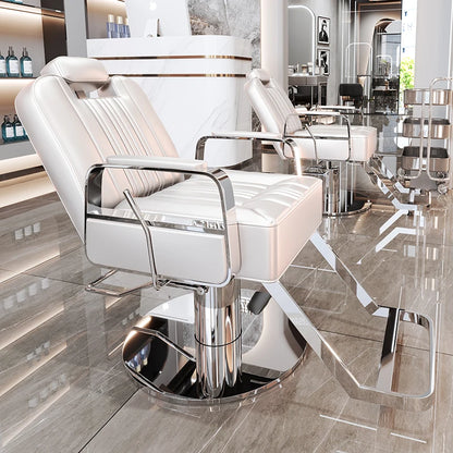 Silla de salón reclinable, taburete de peluquería ajustable, silla de barbero giratoria, asiento de acero inoxidable para corte de pelo, tinte y permanente. 