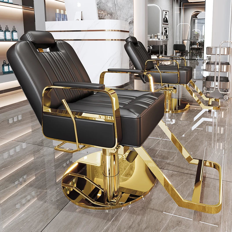 Silla de salón reclinable, taburete de peluquería ajustable, silla de barbero giratoria, asiento de acero inoxidable para corte de pelo, tinte y permanente. 