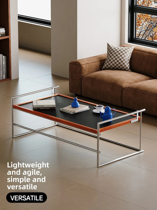 Bauhaus Style Coffee Table with Stainless Steel Frame – Modern Space-Saving Side Table