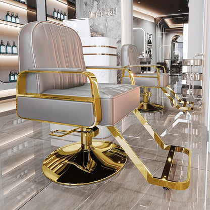 Silla de salón reclinable, taburete de peluquería ajustable, silla de barbero giratoria, asiento de acero inoxidable para corte de pelo, tinte y permanente. 