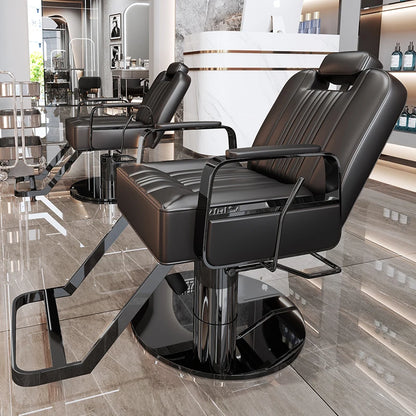 Silla de salón reclinable, taburete de peluquería ajustable, silla de barbero giratoria, asiento de acero inoxidable para corte de pelo, tinte y permanente. 