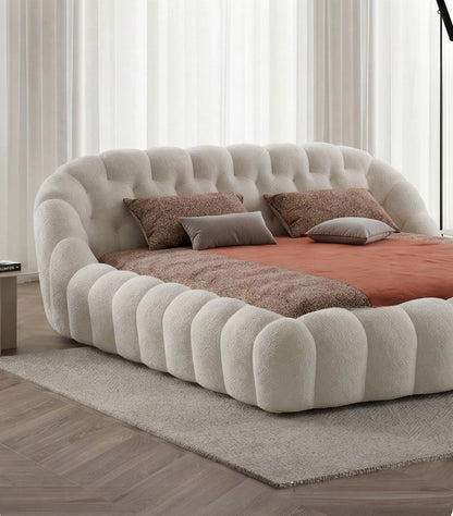 Roche Bobois-Style Football Bed — Premium Teddy Fabric for Wabi-Sabi Master Bedrooms