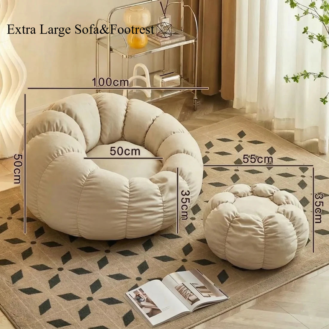 Pumpkin Bliss: sillón reclinable de suelo color crema para dormitorios y balcones acogedores