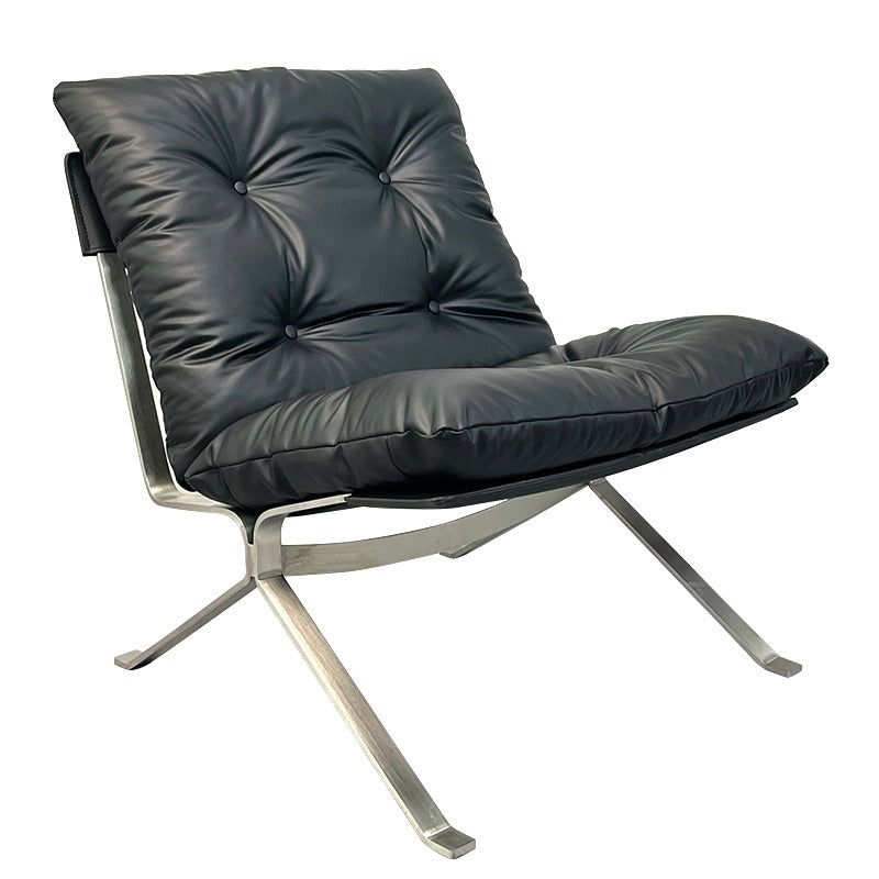 Sillón Omelette, réplica de sillón - Sillón Bauhaus de cuero italiano con respaldo ergonómico de 105° y patas de acero inoxidable