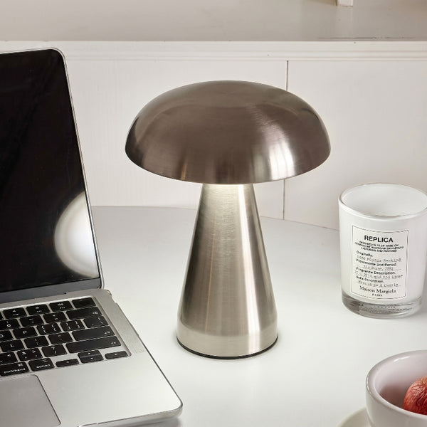 Lampe de table champignon nordique – Lumière d'ambiance rechargeable en acier inoxydable