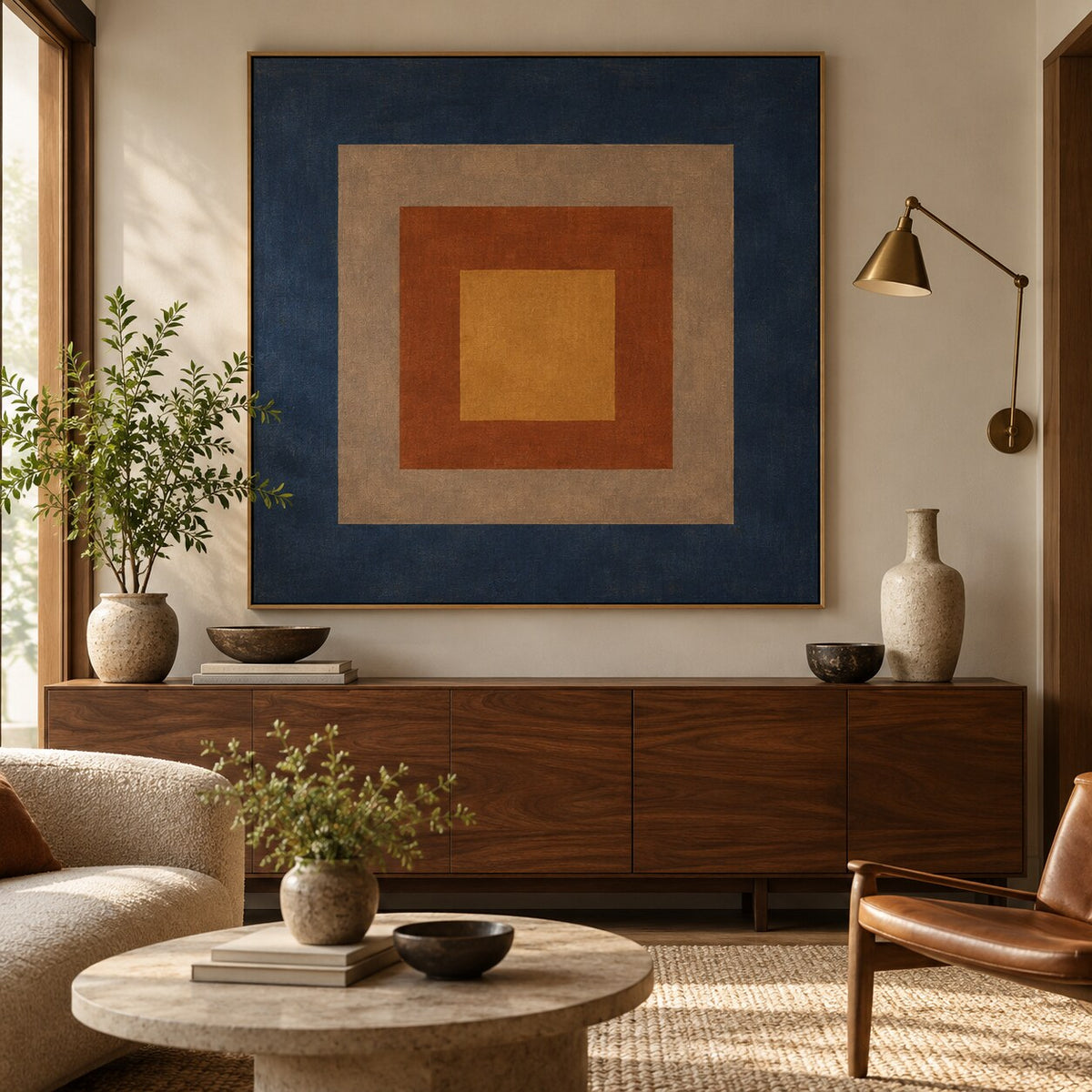 Josef Albers Inspired Bauhaus Geometric Abstract Wall Art - Layered Colour Block Print