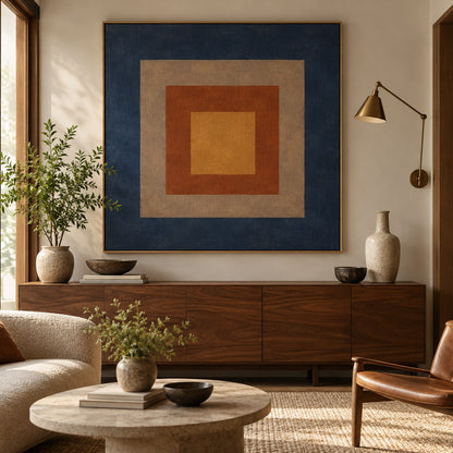 Josef Albers Inspired Bauhaus Geometric Abstract Wall Art - Layered Colour Block Print