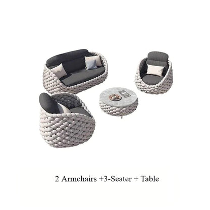 Rattan Sofa-Outdoor Wicker Patio Garden Sectional Furniture Set Loveseat for Balcony Villa