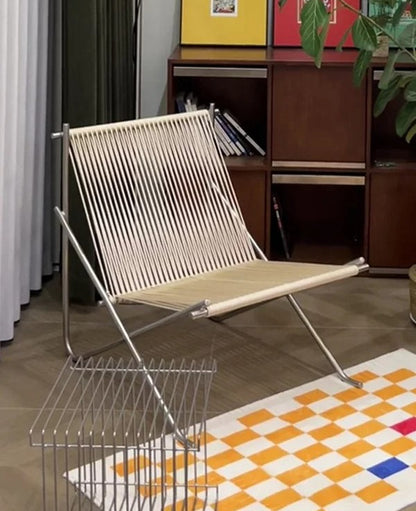 PK4 Lounge Chair Replica – Minimalist Woven Cord & Stainless Steel Design