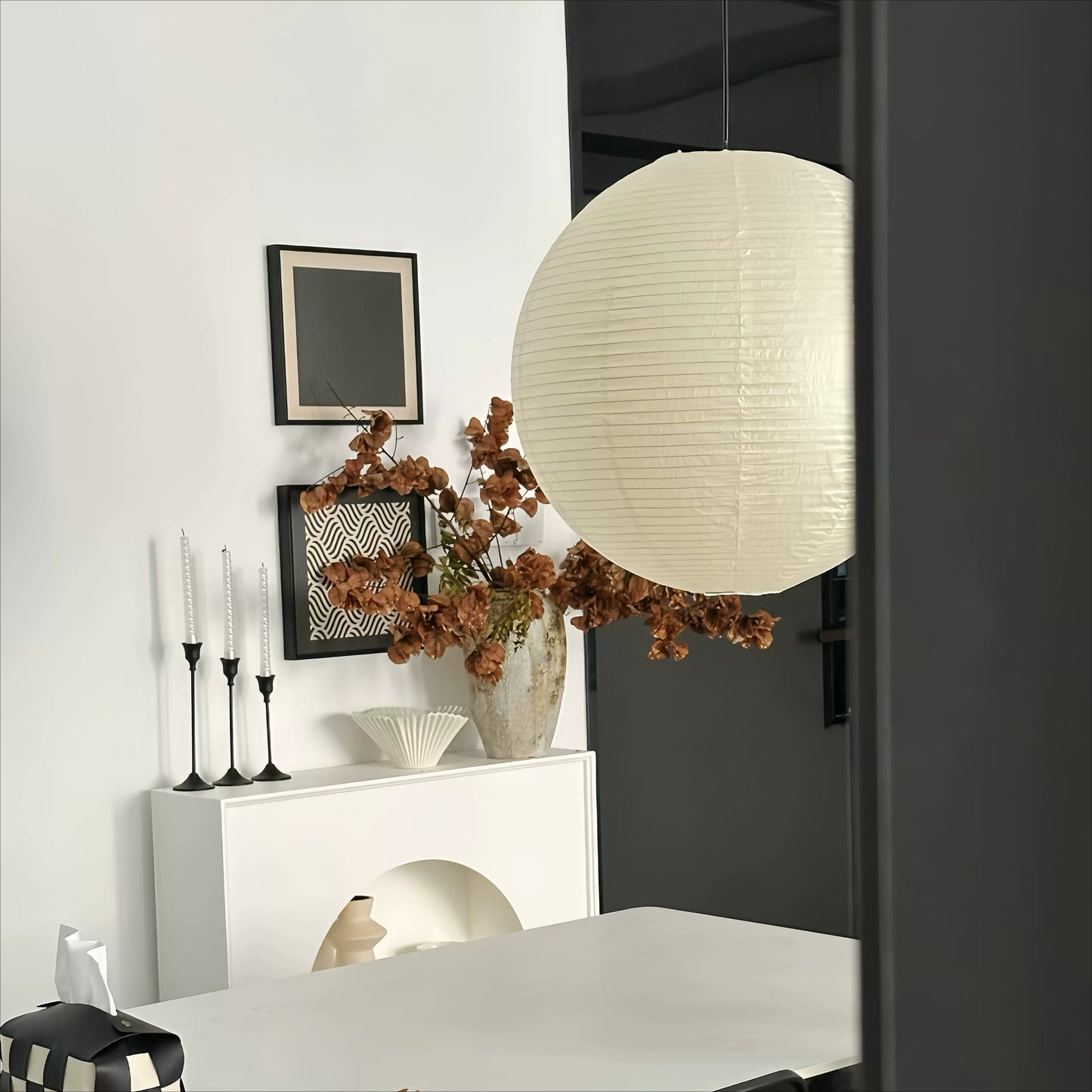 Noguchi-Style Rice Paper Pendant Lamp – Timeless Japanese Wabi-Sabi Design