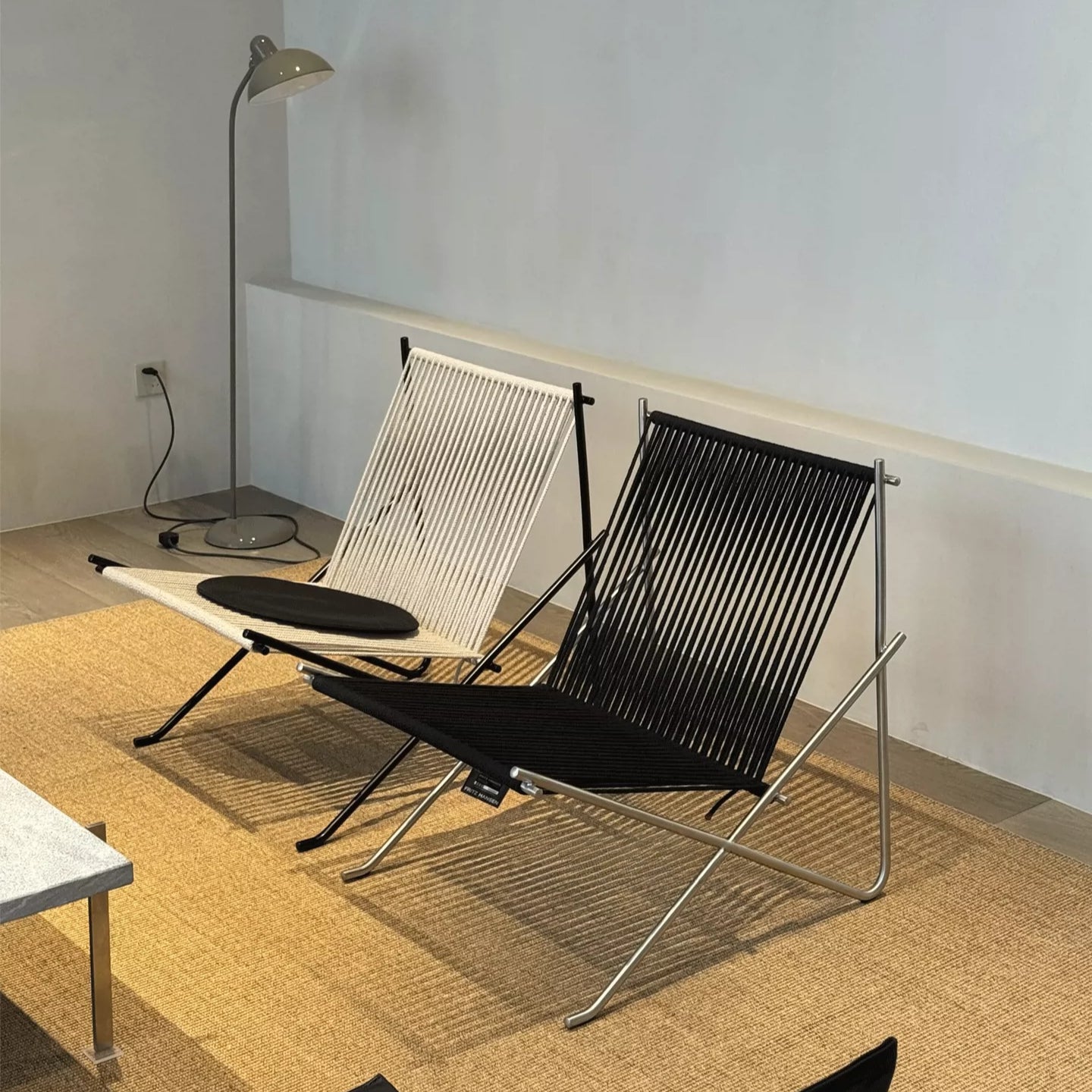PK4 Lounge Chair Replica – Minimalist Woven Cord & Stainless Steel Design