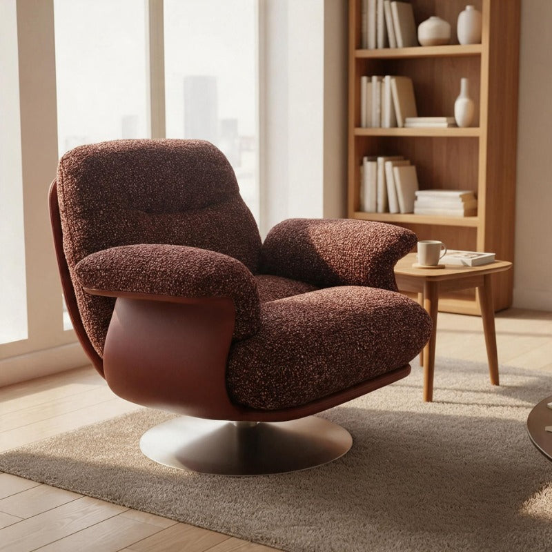 Burgundy Swivel Lounge Chair – Retro Style & Reclining Comfort