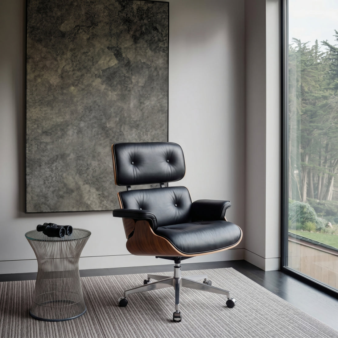 Executive Lounge Office Chair – Mid-Century Comfort in Walnut & Leather