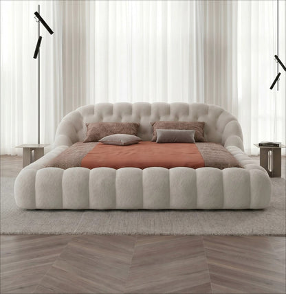 Roche Bobois-Style Football Bed — Premium Teddy Fabric for Wabi-Sabi Master Bedrooms