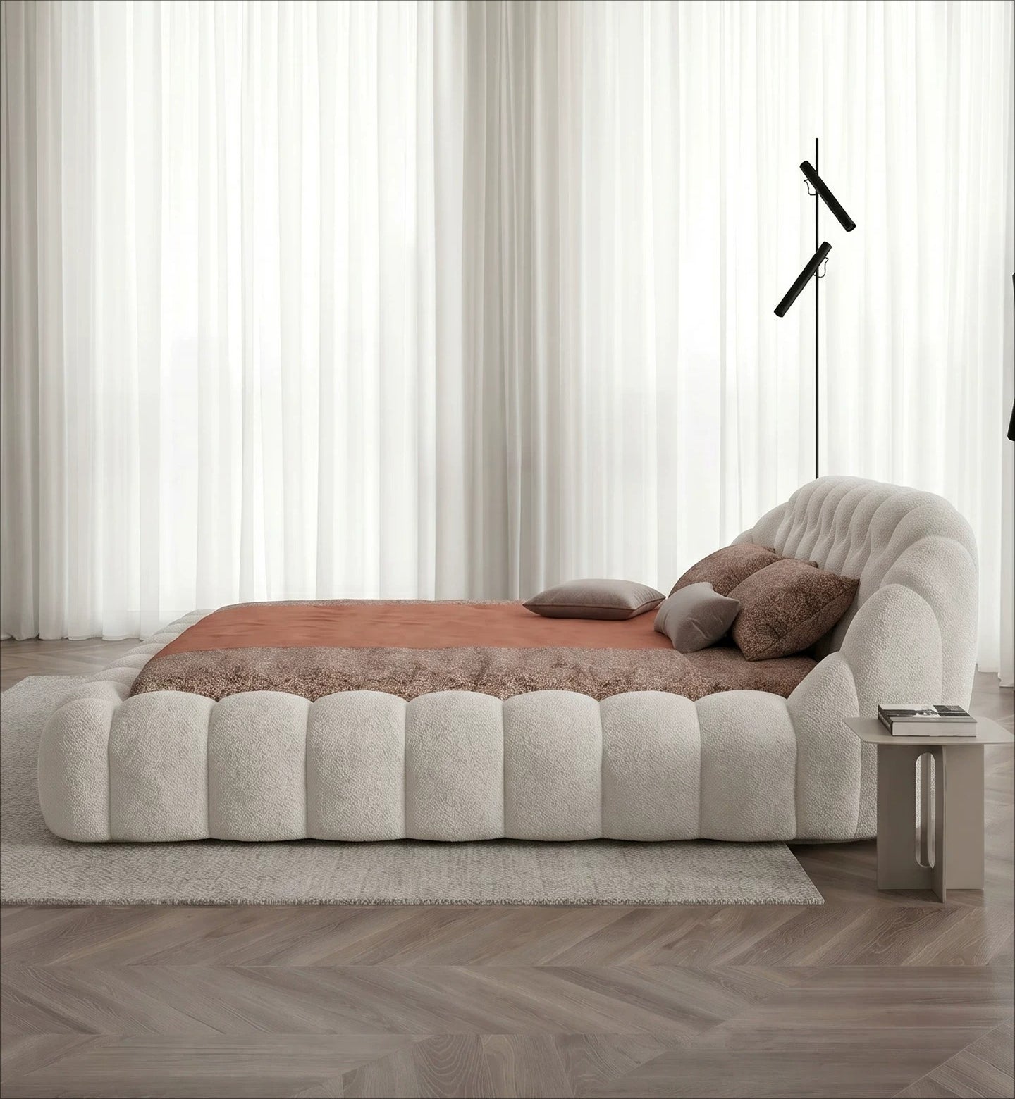 Roche Bobois-Style Football Bed — Premium Teddy Fabric for Wabi-Sabi Master Bedrooms