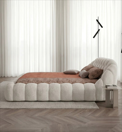 Roche Bobois-Style Football Bed — Premium Teddy Fabric for Wabi-Sabi Master Bedrooms
