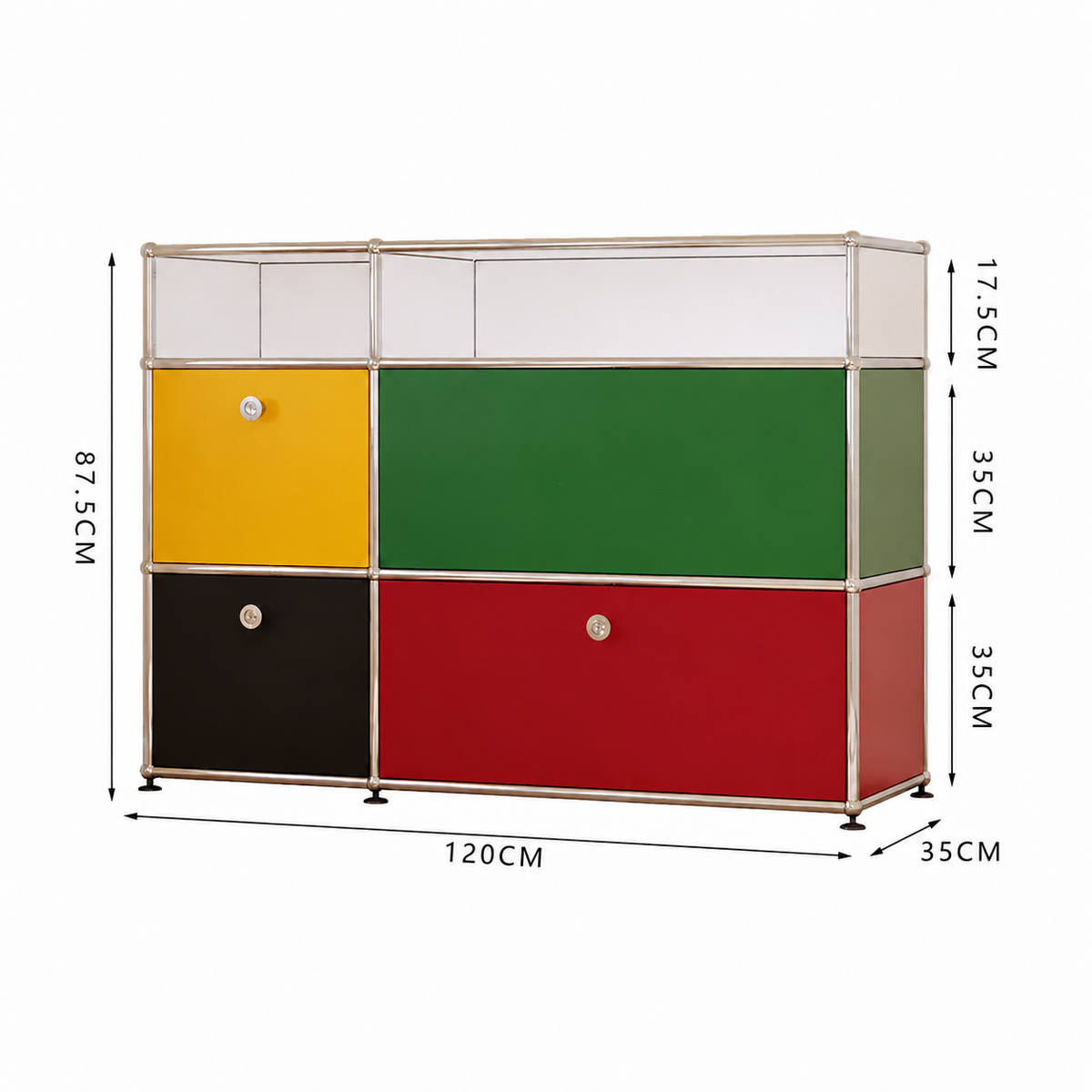 Sideboard im USM-Stil mit Colour-Blocking – Aufbewahrung im Bauhaus-Design