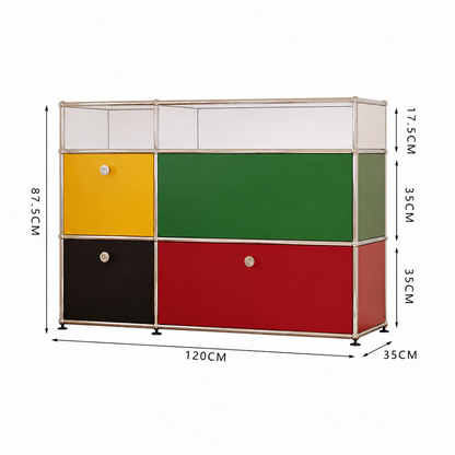 Sideboard im USM-Stil mit Colour-Blocking – Aufbewahrung im Bauhaus-Design