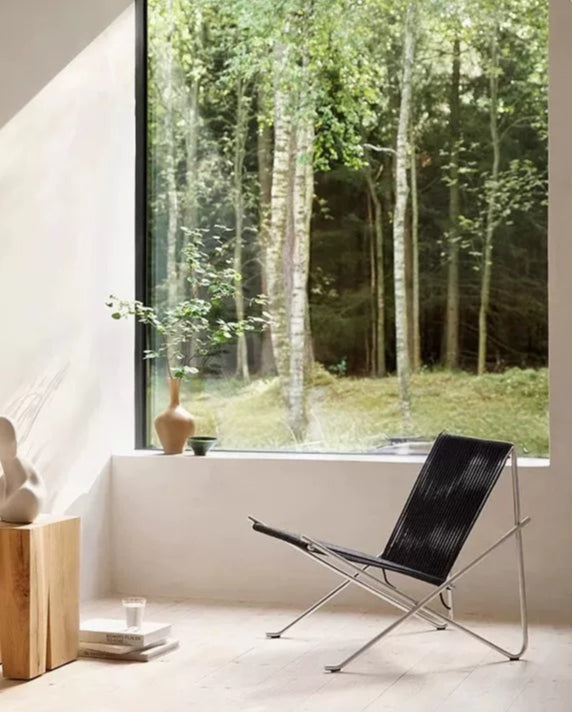 PK4 Lounge Chair Replica – Minimalist Woven Cord & Stainless Steel Design