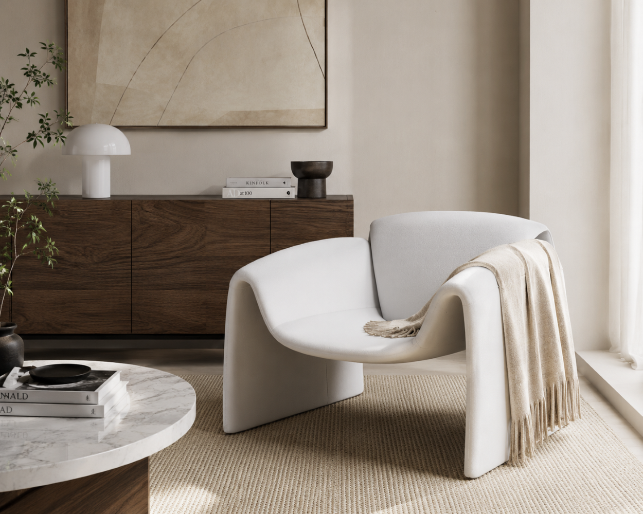 Contemporary Designer Crab Lounge Chair with Refined Minimalist Sculptural Form