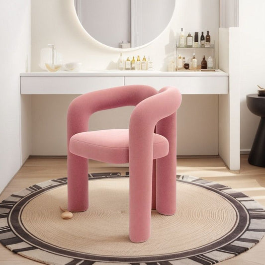 Cream Luxury Dressing Chair - Modern Minimalist Designer Makeup Chair with Backrest for Bedroom and Nail Table