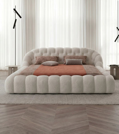 Roche Bobois-Style Football Bed — Premium Teddy Fabric for Wabi-Sabi Master Bedrooms