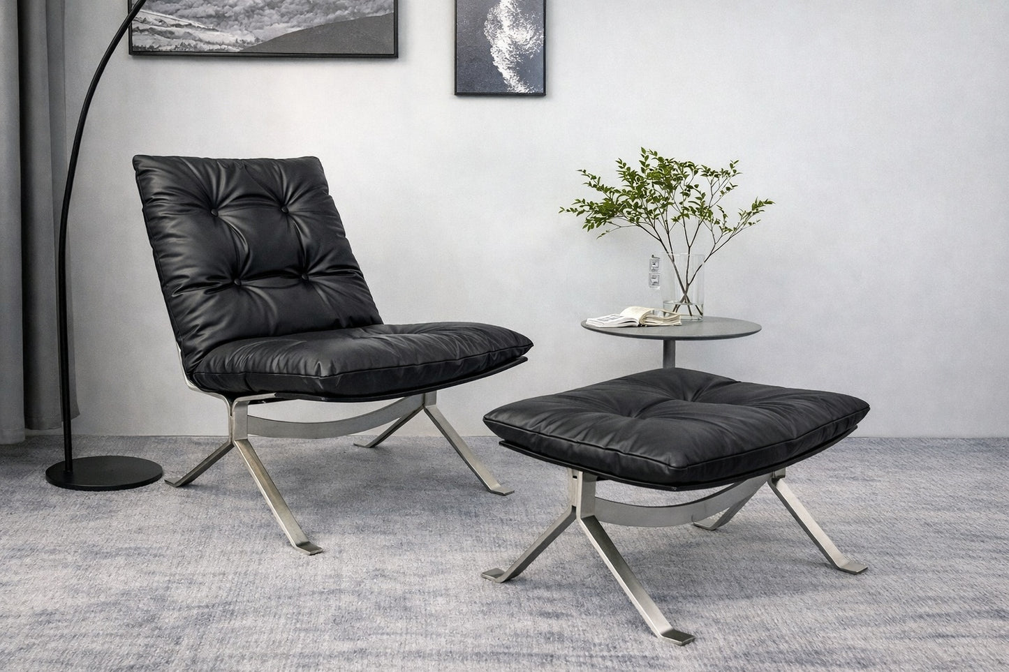 Sillón Omelette, réplica de sillón - Sillón Bauhaus de cuero italiano con respaldo ergonómico de 105° y patas de acero inoxidable