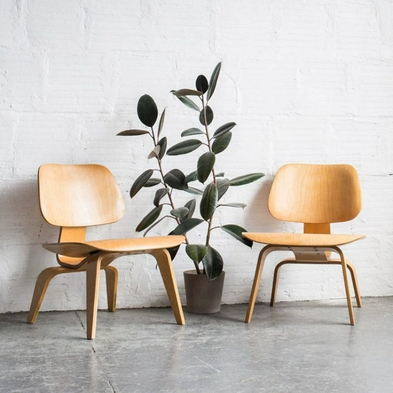 Nordic Shell Lounge Chair & Eames Dog Stool – Sculptural Mid-Century Modern Icons