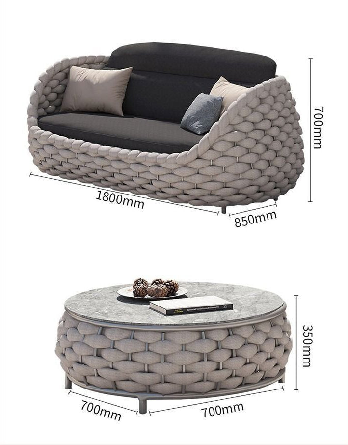 Rattan Sofa-Outdoor Wicker Patio Garden Sectional Furniture Set Loveseat for Balcony Villa