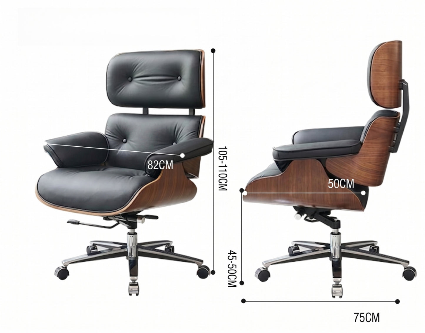 Executive Lounge Office Chair – Mid-Century Comfort in Walnut & Leather