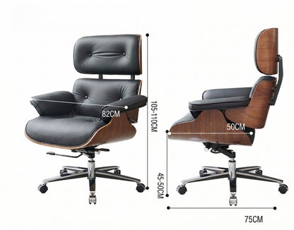 Executive Lounge Office Chair – Mid-Century Comfort in Walnut & Leather