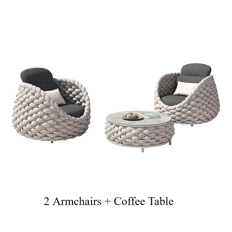 Rattan Sofa-Outdoor Wicker Patio Garden Sectional Furniture Set Loveseat for Balcony Villa