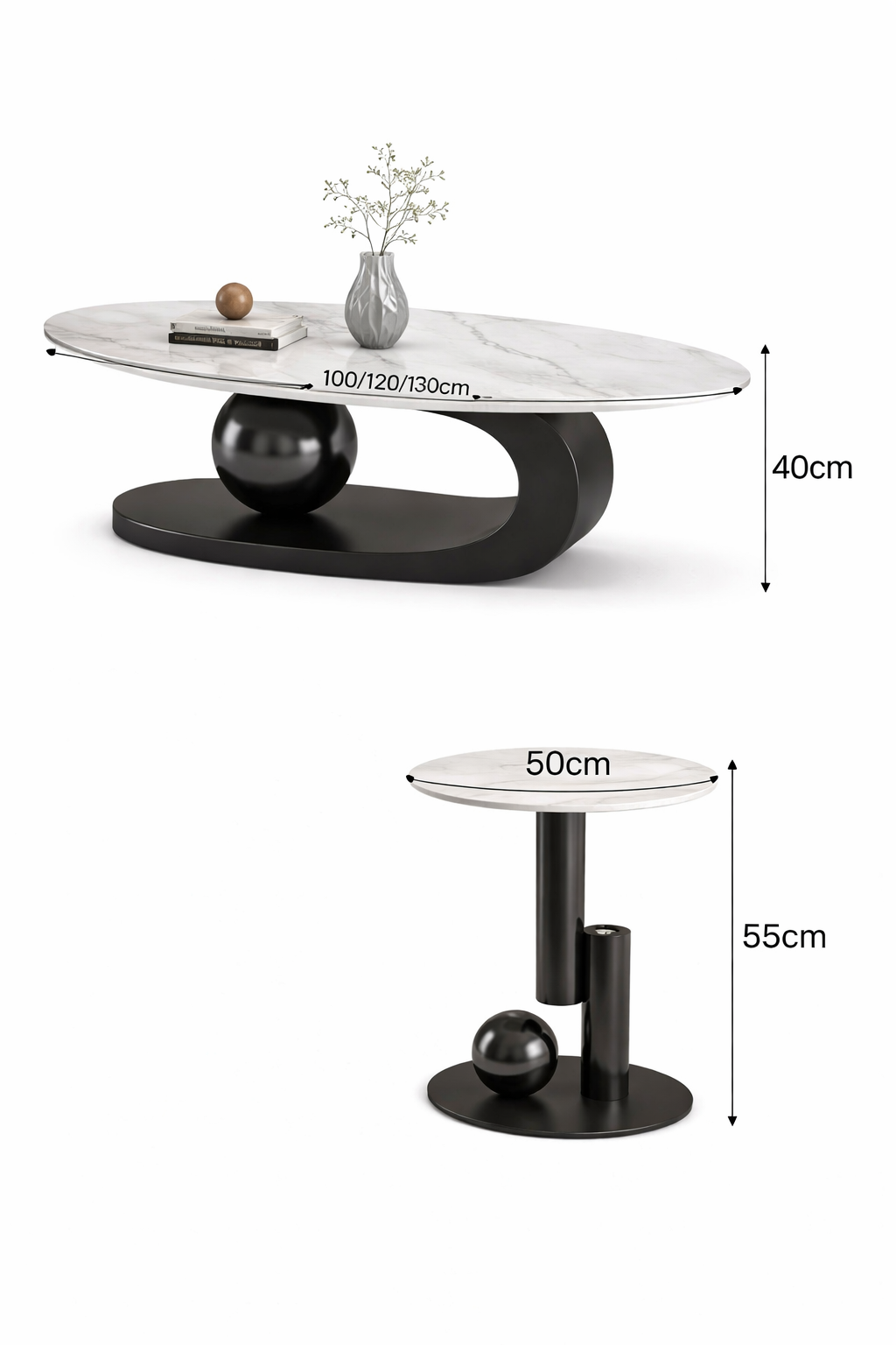 Juego de mesa de centro ovalada moderna