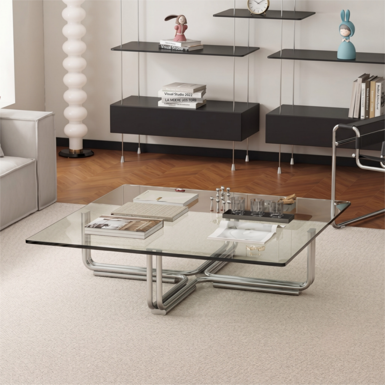 Glassline Coffee Table – Bauhaus-Inspired Transparency & Steel