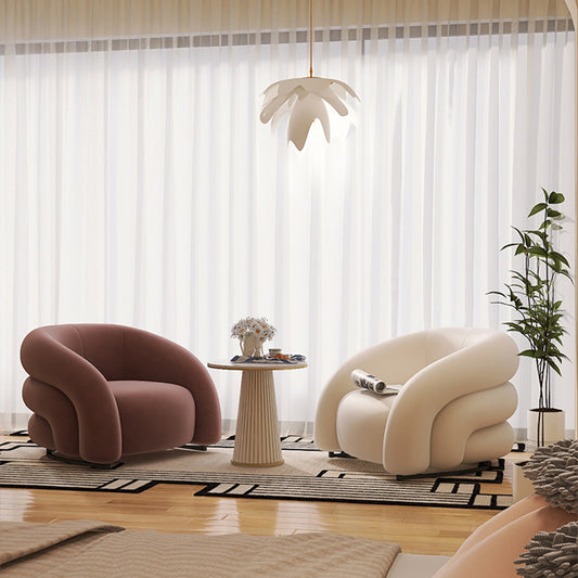 Designer Single Fabric Curved Armchair Lazy Lounge Chair Luxury Premium Compact